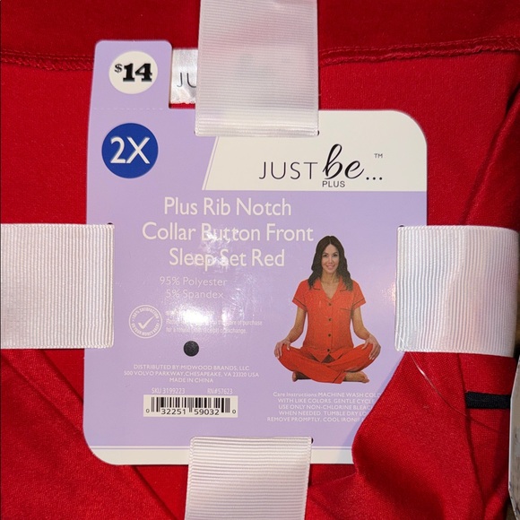 just be Red Plus Rib Notch Collar Button-Front Sleep Set - Picture 2 of 5